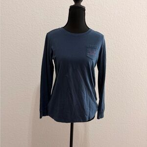 Vineyard Vines Youth Navy Long Sleeve Tee| Pink Logo Details | Preppy Coastal